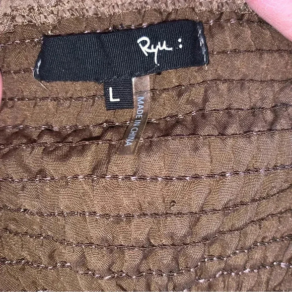 Ryu Anthroplogie Sleeveless Dress Brown With Camel Lace Overlay Fringe Sz Large - Picture 7 of 9